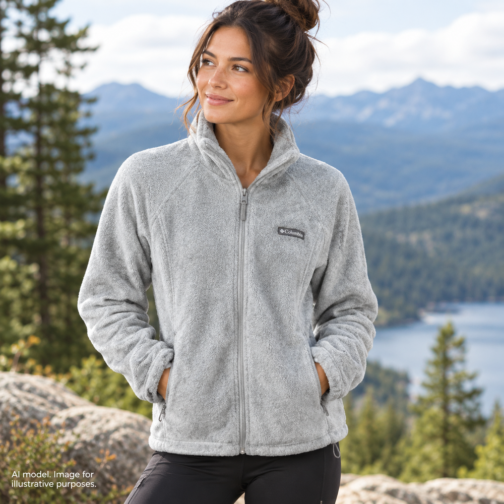 Columbia Jacket Womens Medium Gray Fleece Full Zip Pockets Outdoor Warm Casual